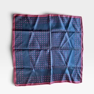 Vintage Ashear All Silk Pocket Square Made in Italy Hand Rolled Navy Pink Dot